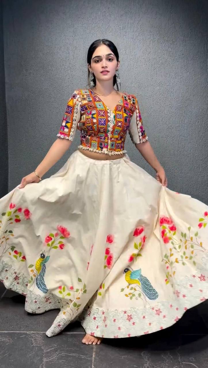 "Vibrant Kutchi Mirror Work Choli with Hand Work-Painted Lehenga – Perfect Navratri Garba Look | Krushi Life Style"