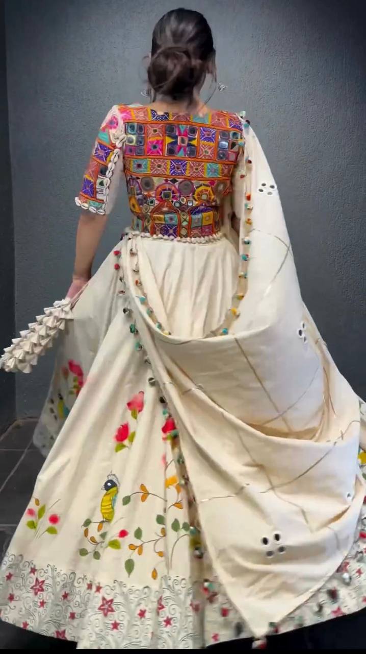 "Vibrant Kutchi Mirror Work Choli with Hand Work-Painted Lehenga – Perfect Navratri Garba Look | Krushi Life Style"