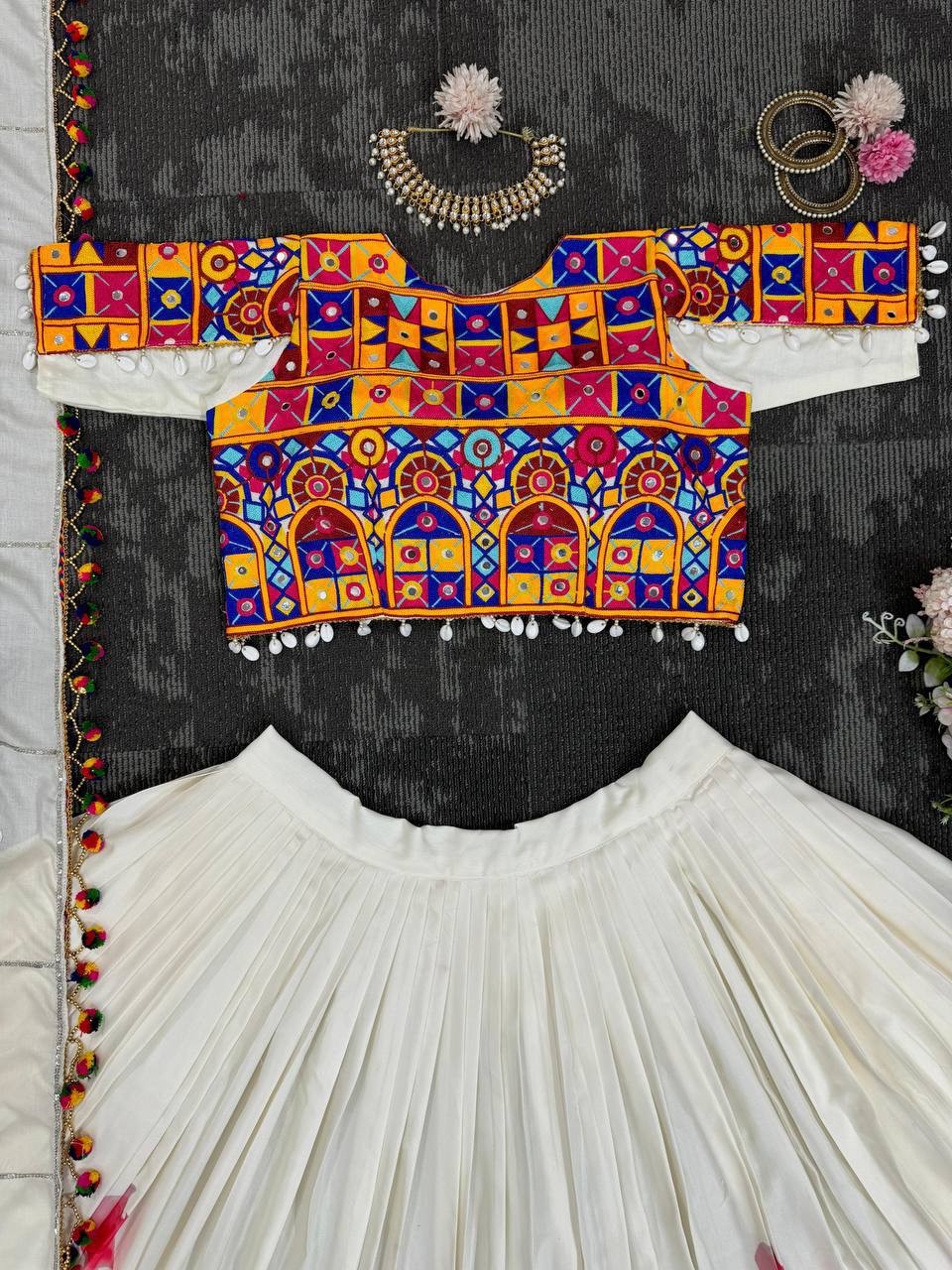 "Vibrant Kutchi Mirror Work Choli with Hand Work-Painted Lehenga – Perfect Navratri Garba Look | Krushi Life Style"