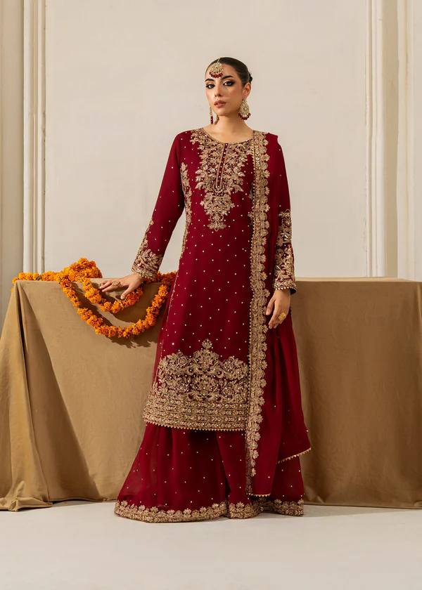 Luxury Maroon Pakistani Suit with Dupatta – Ethnic Wear |Krushi Life Style