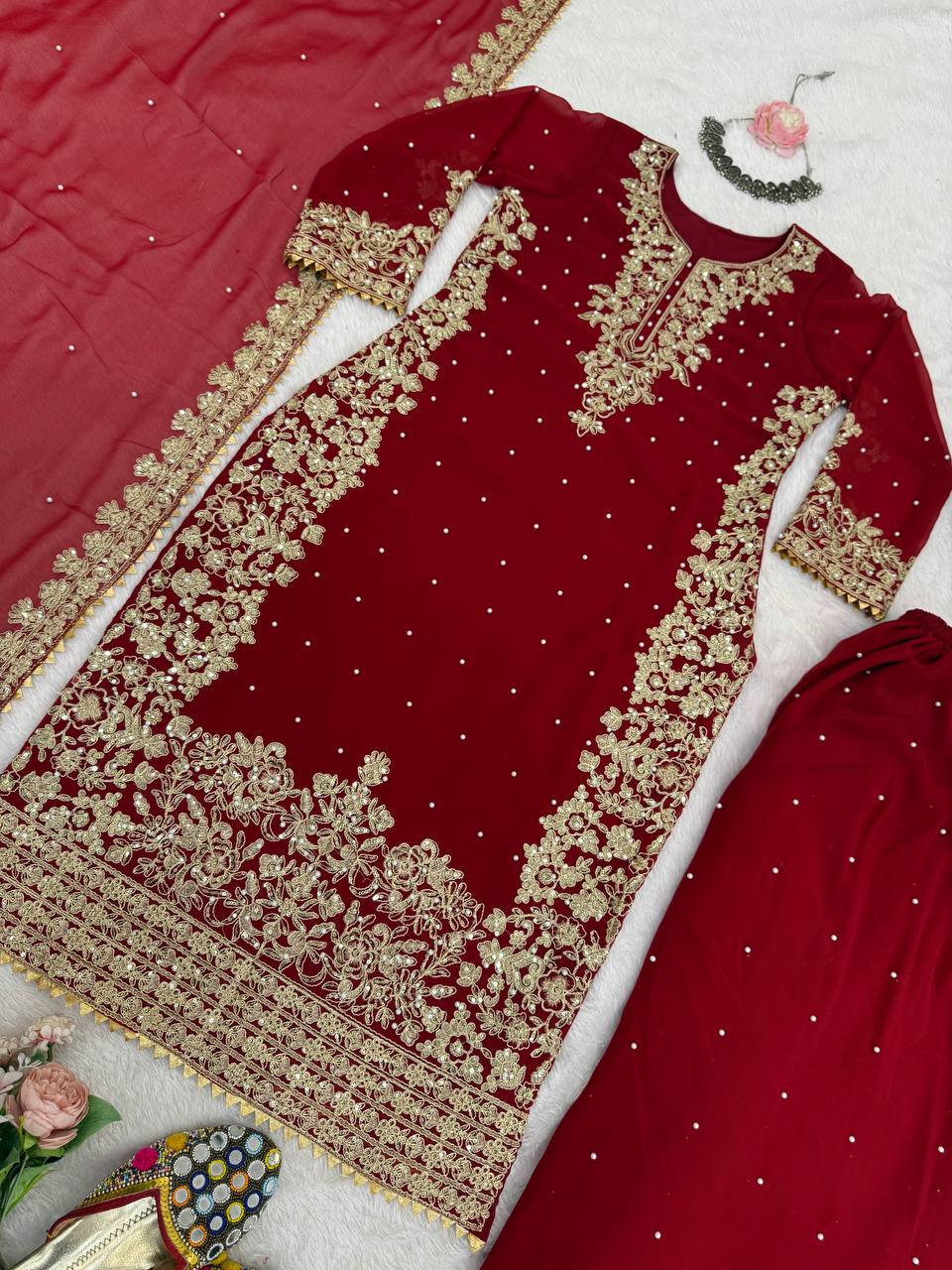 Luxury Maroon Pakistani Suit with Dupatta – Ethnic Wear |Krushi Life Style