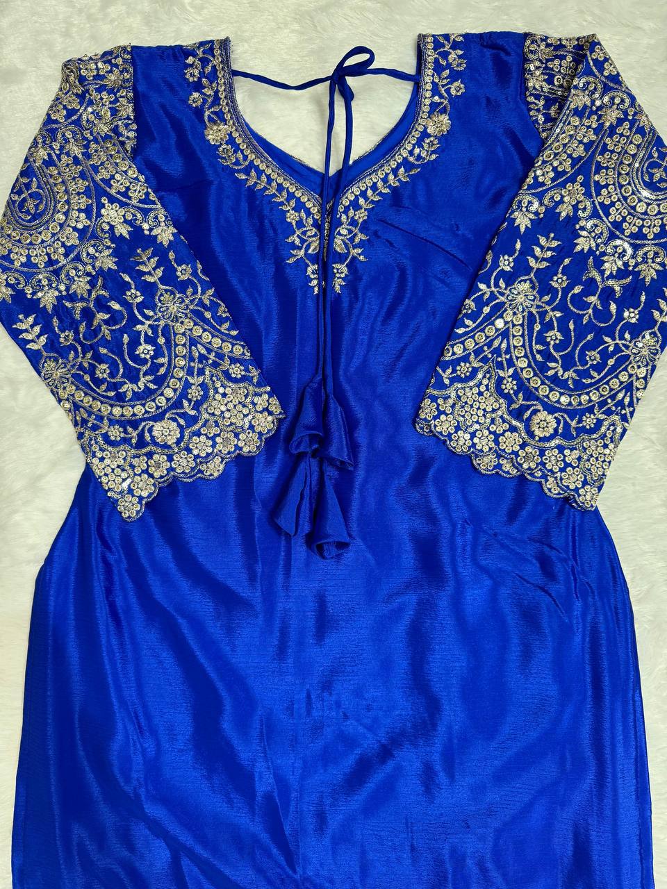 "Royal Blue Heavy Embroidered Plazo Suit with Net Dupatta"