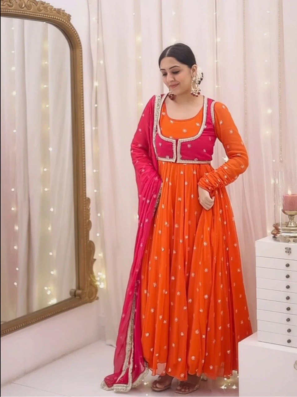 "Red Color Anarkali ,Koti ,Pent and Dupatta Set | Krushi Life Style"