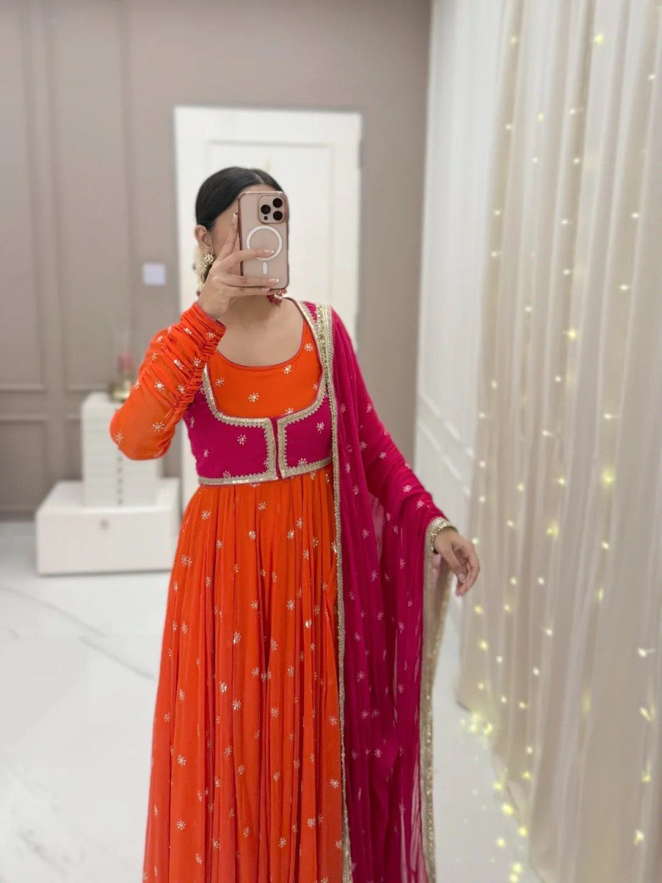 "Red Color Anarkali ,Koti ,Pent and Dupatta Set | Krushi Life Style"