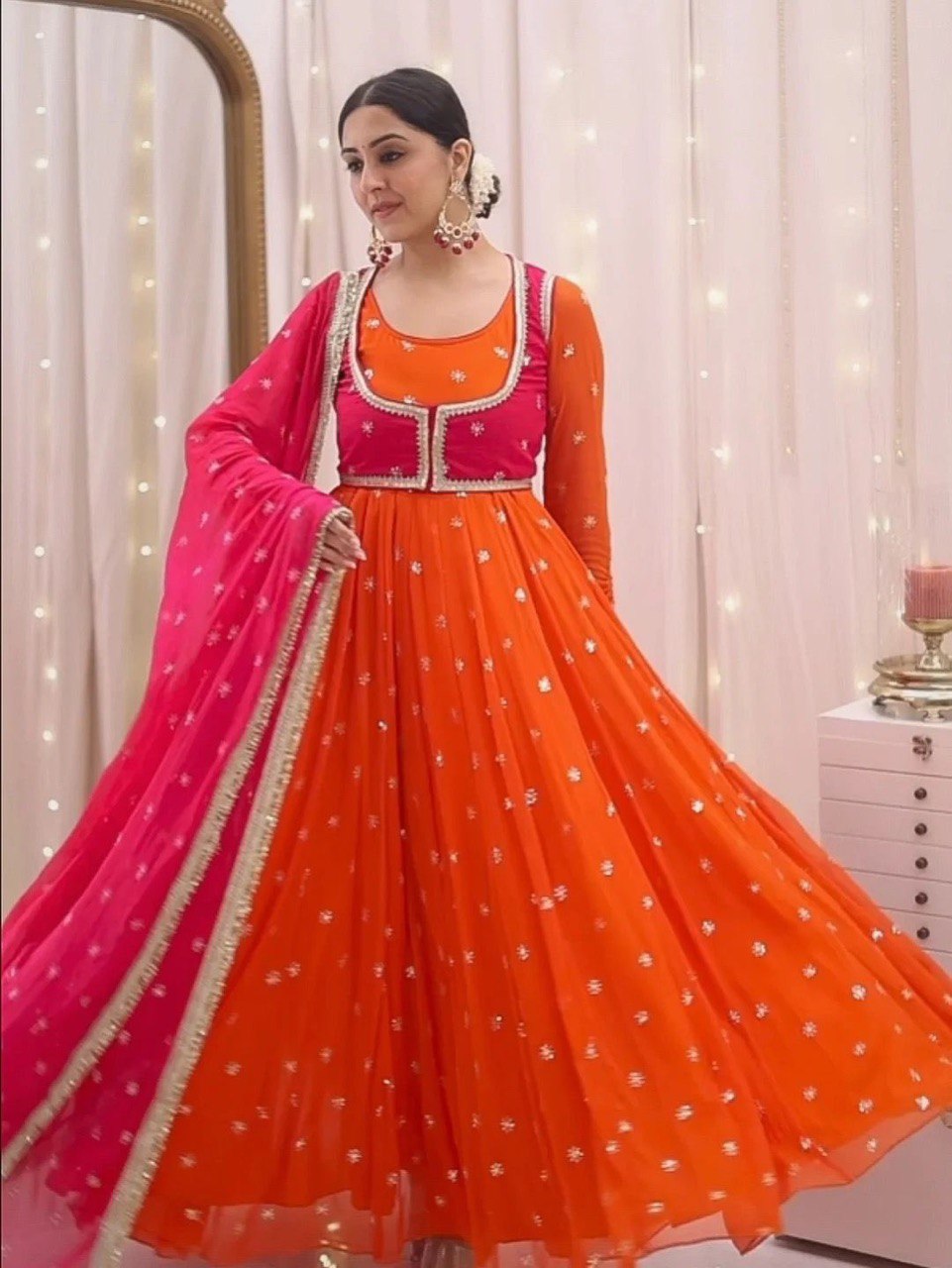 "Red Color Anarkali ,Koti ,Pent and Dupatta Set | Krushi Life Style"
