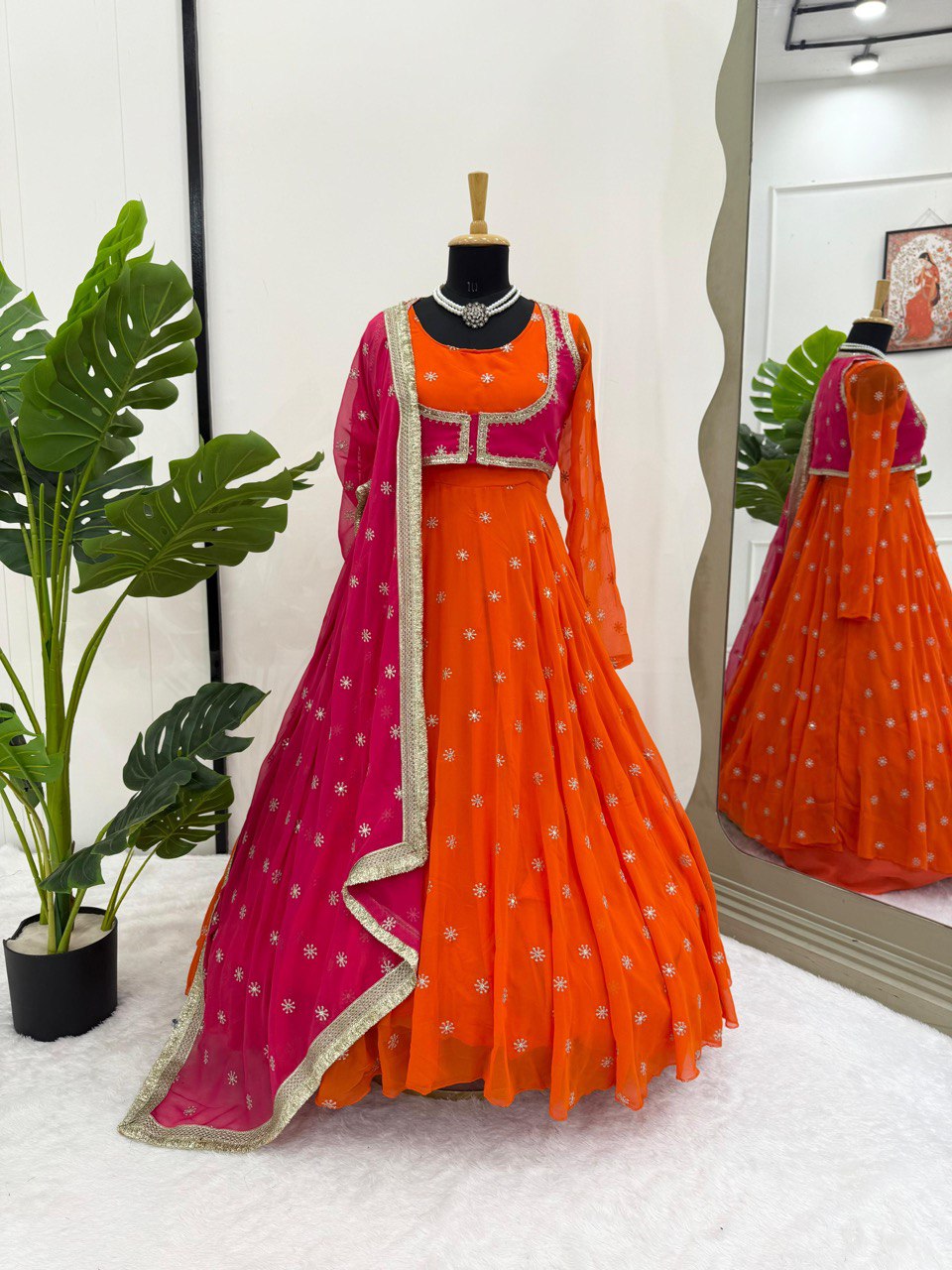 "Red Color Anarkali ,Koti ,Pent and Dupatta Set | Krushi Life Style"