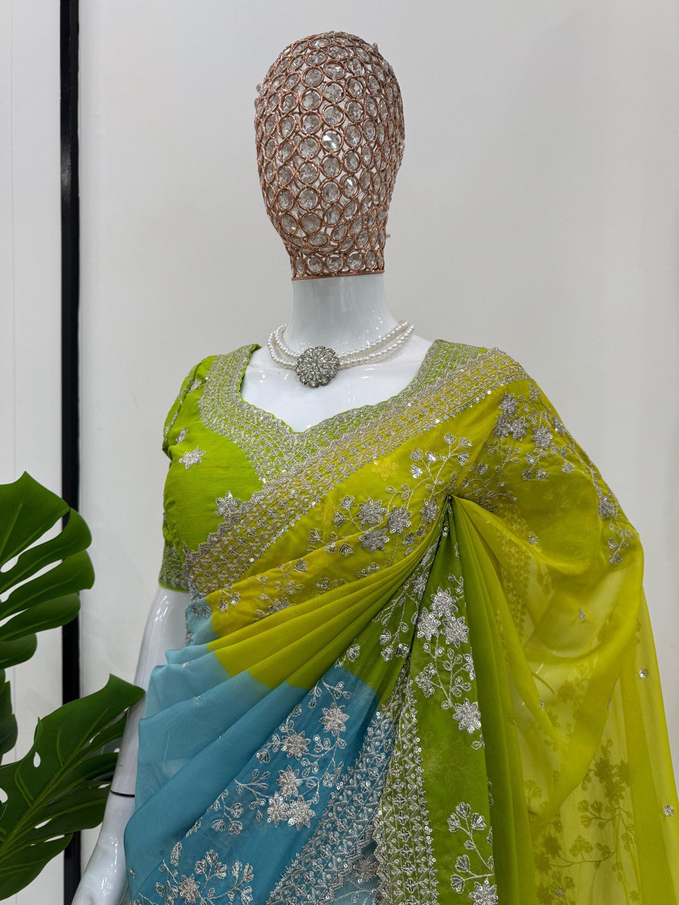 " SKY and Leman color saree Set | Krushi Life Style "