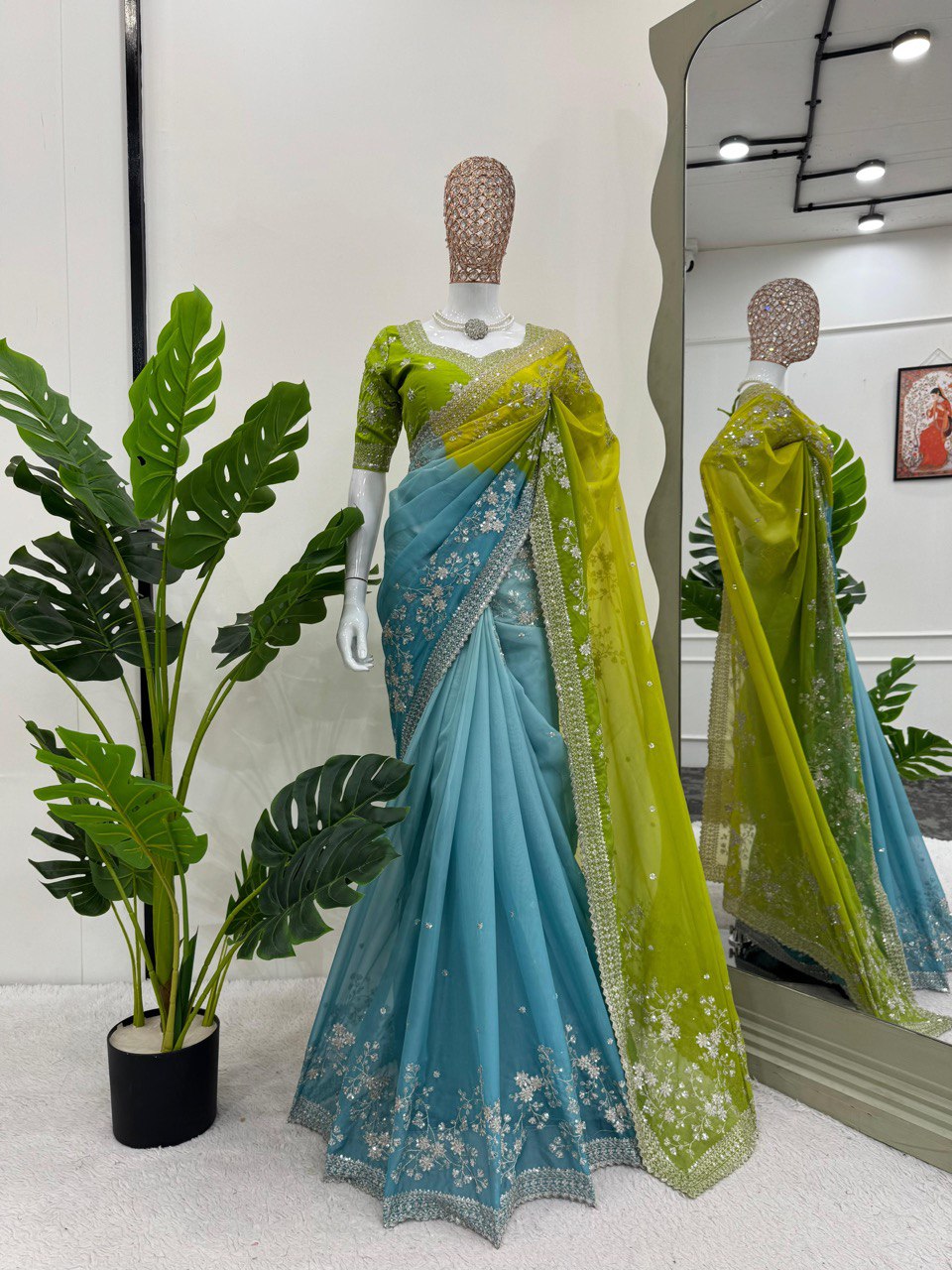 " SKY and Leman color saree Set | Krushi Life Style "