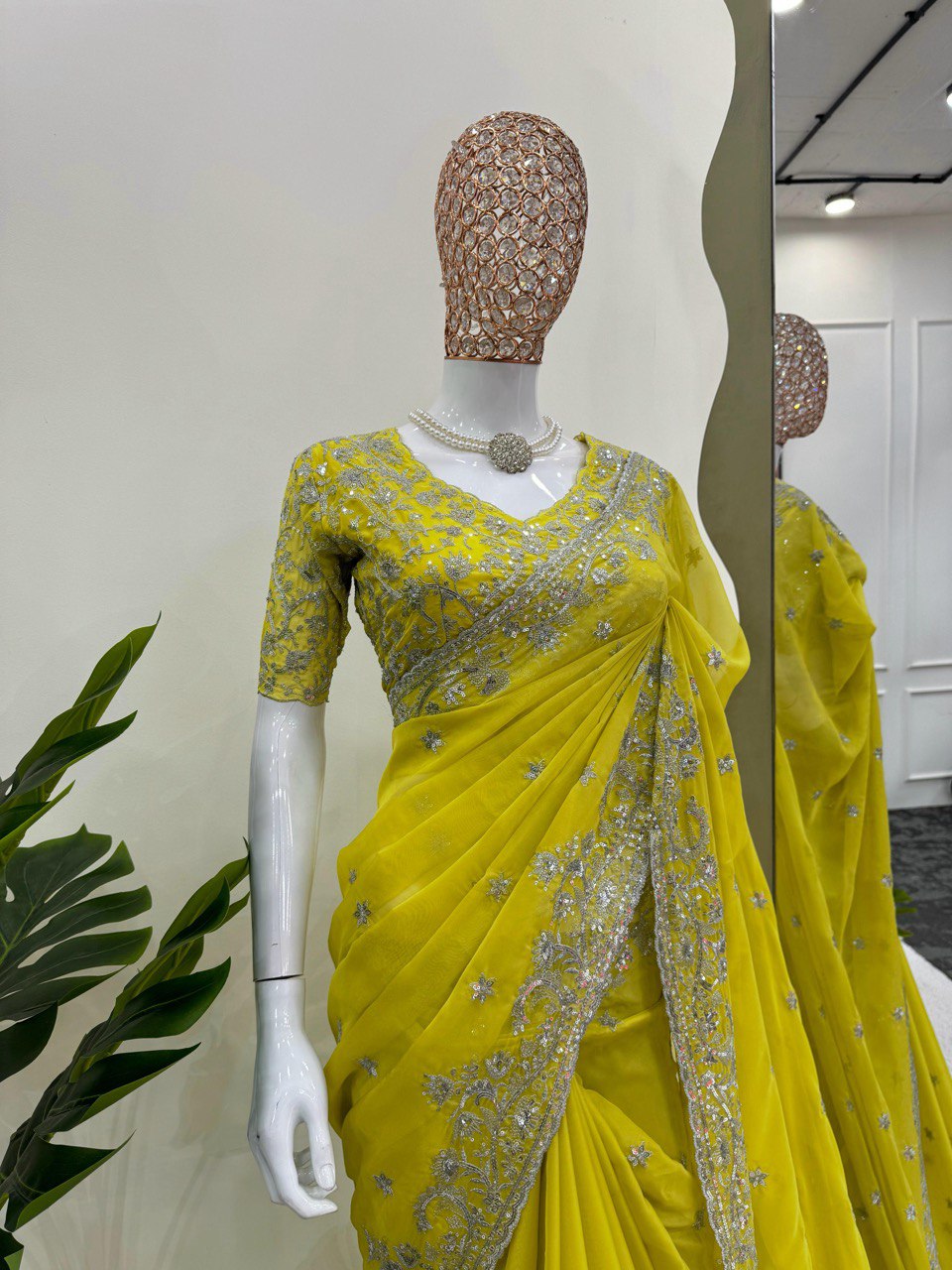 "Leman Color Saree Embroidery work | Krushi Life Style"