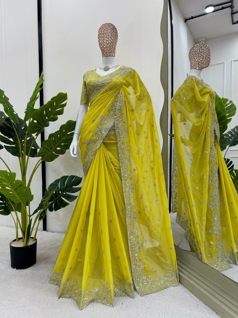 "Leman Color Saree Embroidery work | Krushi Life Style"