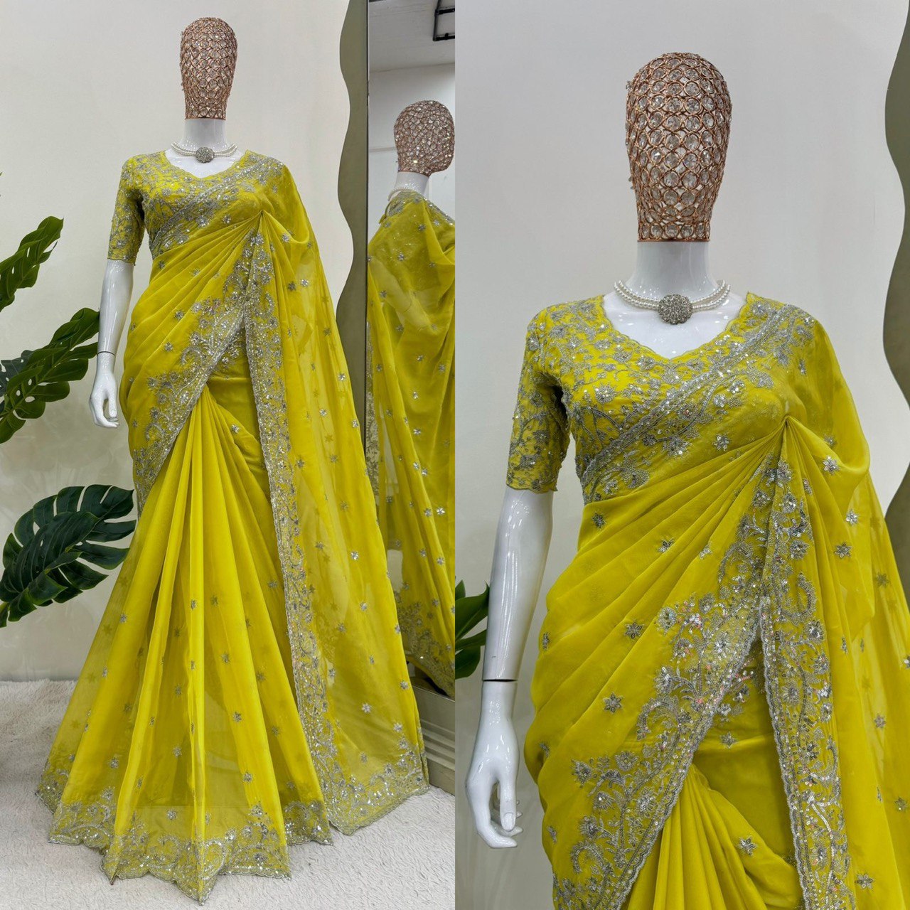 "Leman Color Saree Embroidery work | Krushi Life Style"