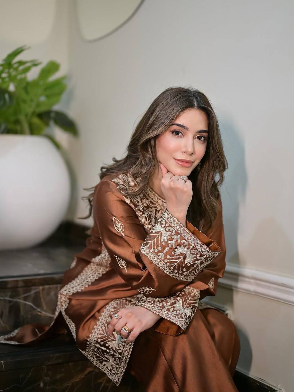 Rust Elegance Embroidered Palazzo Suit with Dupatta | Krushi Life Style