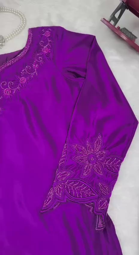 "Silken Shine – Purple Embroidered Suit Set | Krushi Life Style "