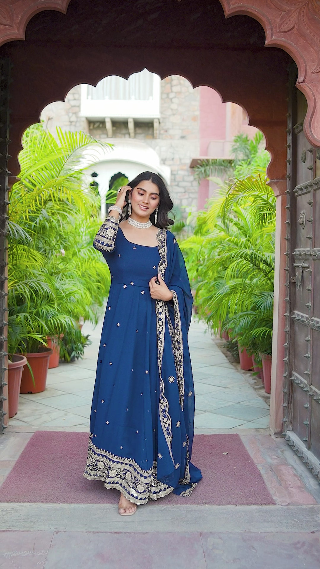 "Embroidered Gown with Pant and Dupatta Set | Krushi Life Style