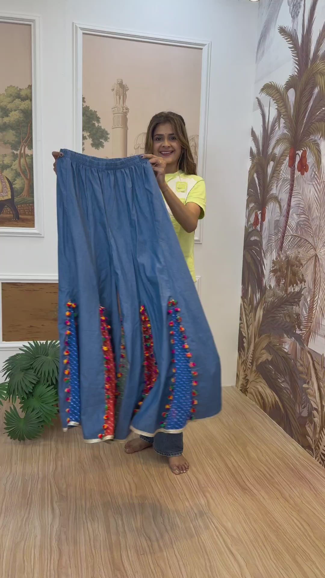 NEW STYLE, LAUNCHING DENIM JEANS PLAZZO, KOTI & SHIRT WITH EMBROIDERY WORK AND KODI LACE
