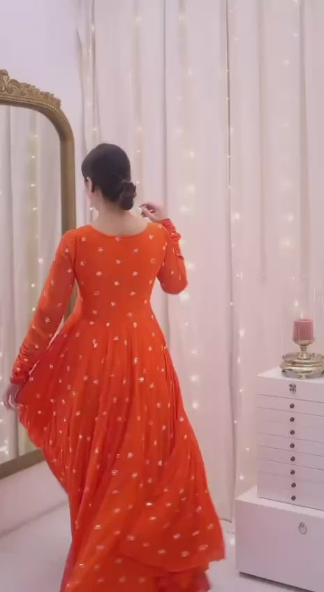 "Red Color Anarkali ,Koti ,Pent and Dupatta Set | Krushi Life Style"