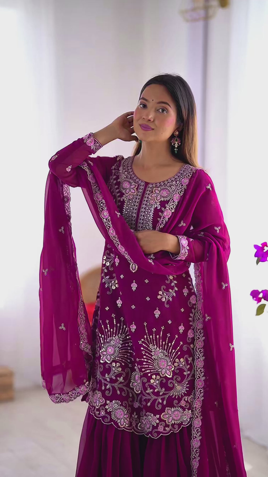 "Embroidered Sharara Suit Set with Dupatta – Elegant Festive Collection| KRUSHI LIFE STYLE