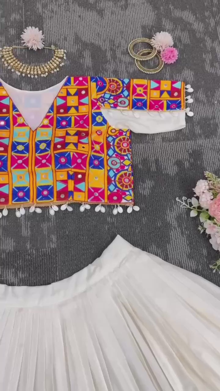 "Vibrant Kutchi Mirror Work Choli with Hand Work-Painted Lehenga – Perfect Navratri Garba Look | Krushi Life Style"