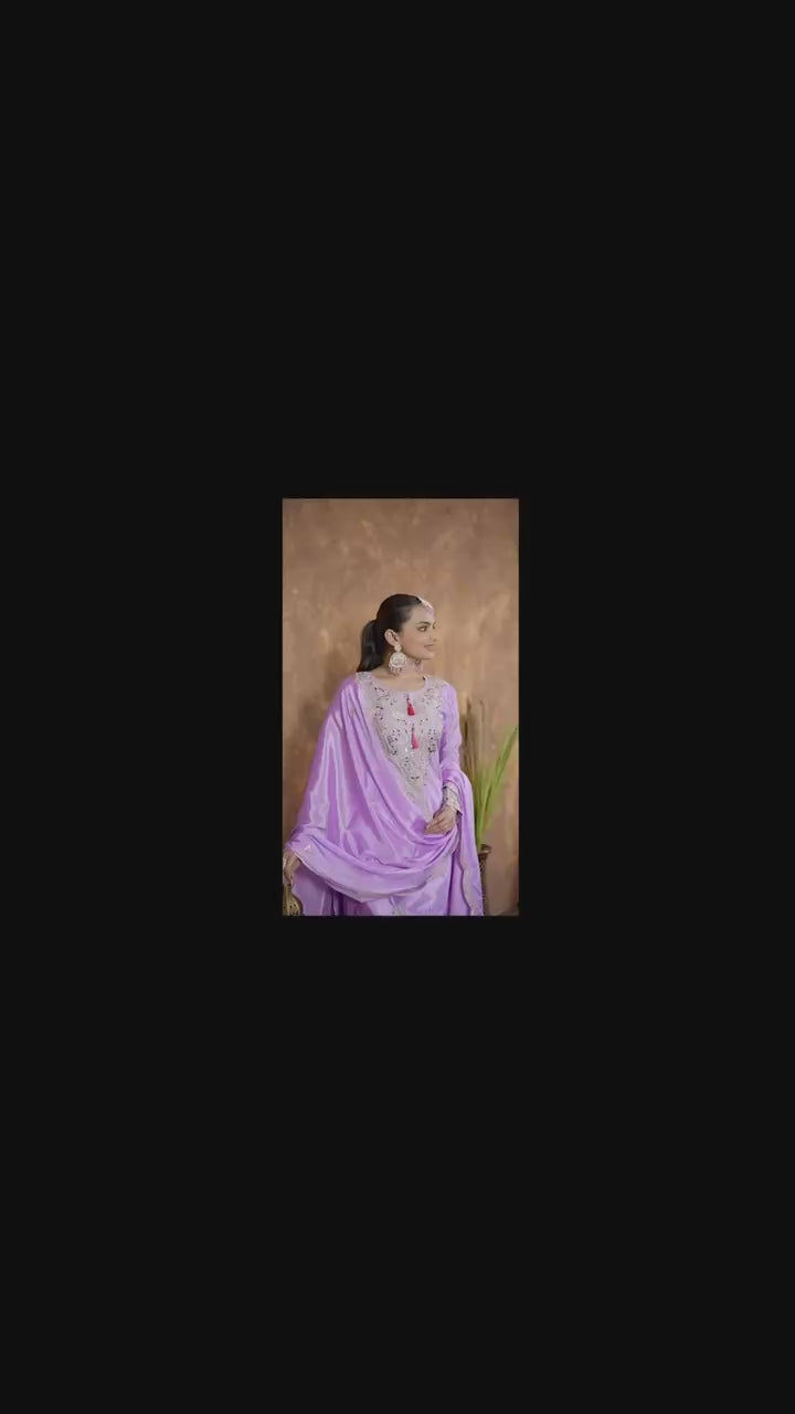 "Royal Radiance: Embroidered Sharara Suit Collection in Lavender, Lime & Blush | Krushi Life Style "