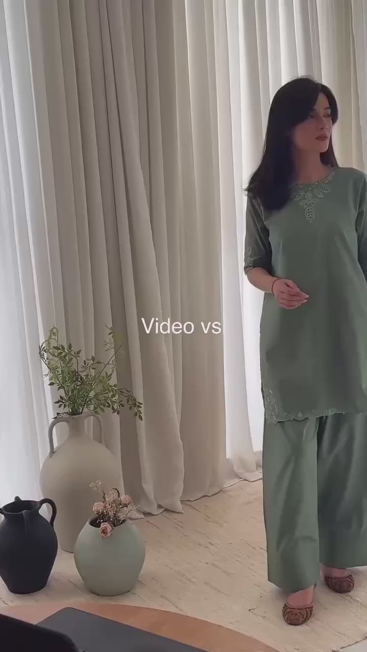 "Elegant Pastel Green Traditional Outfit with Contrasting Dupatta"