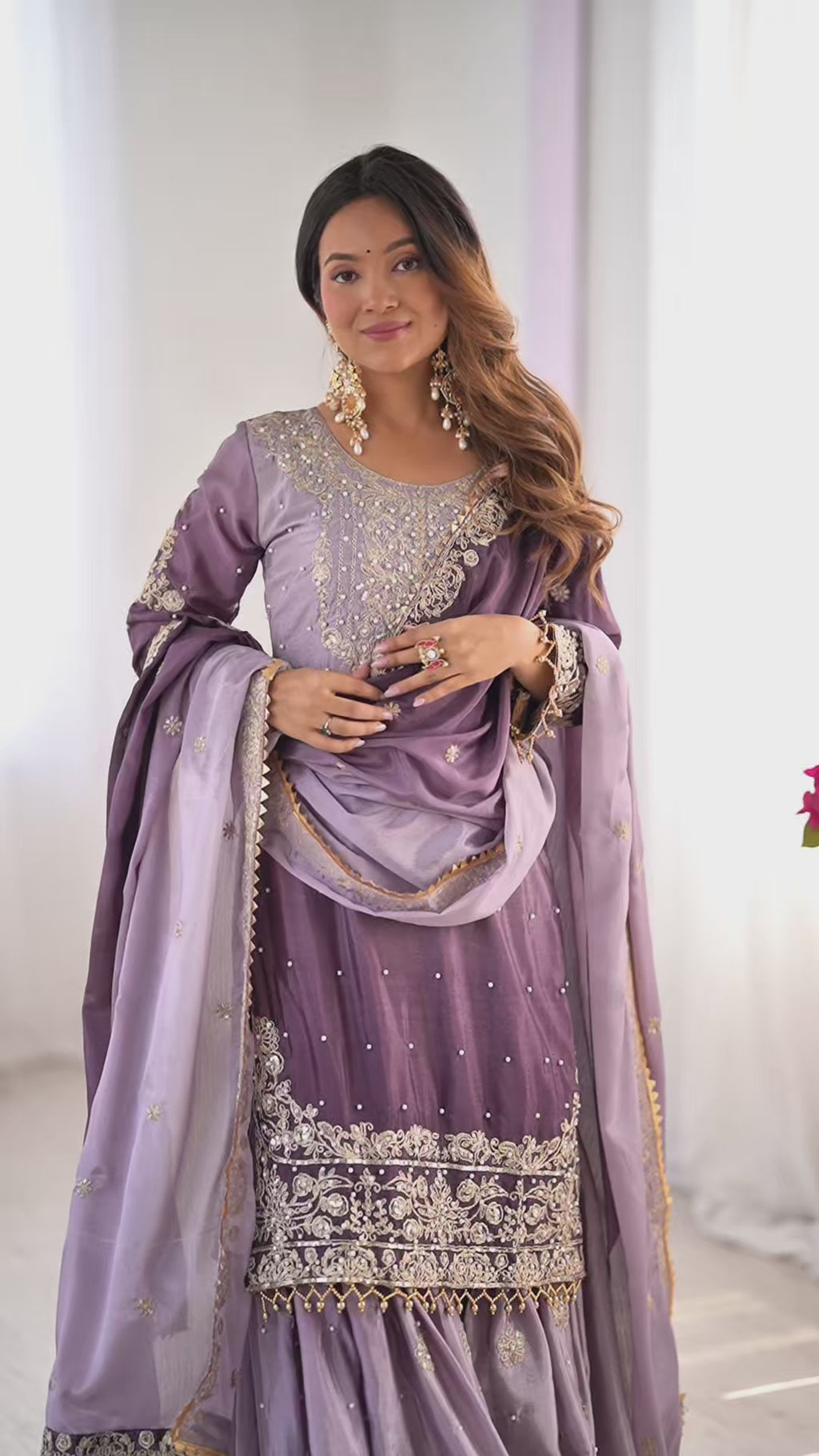 "Elegant Lilac Embroidered Sharara Set – Traditional Festive Wear for Women | krushi life style