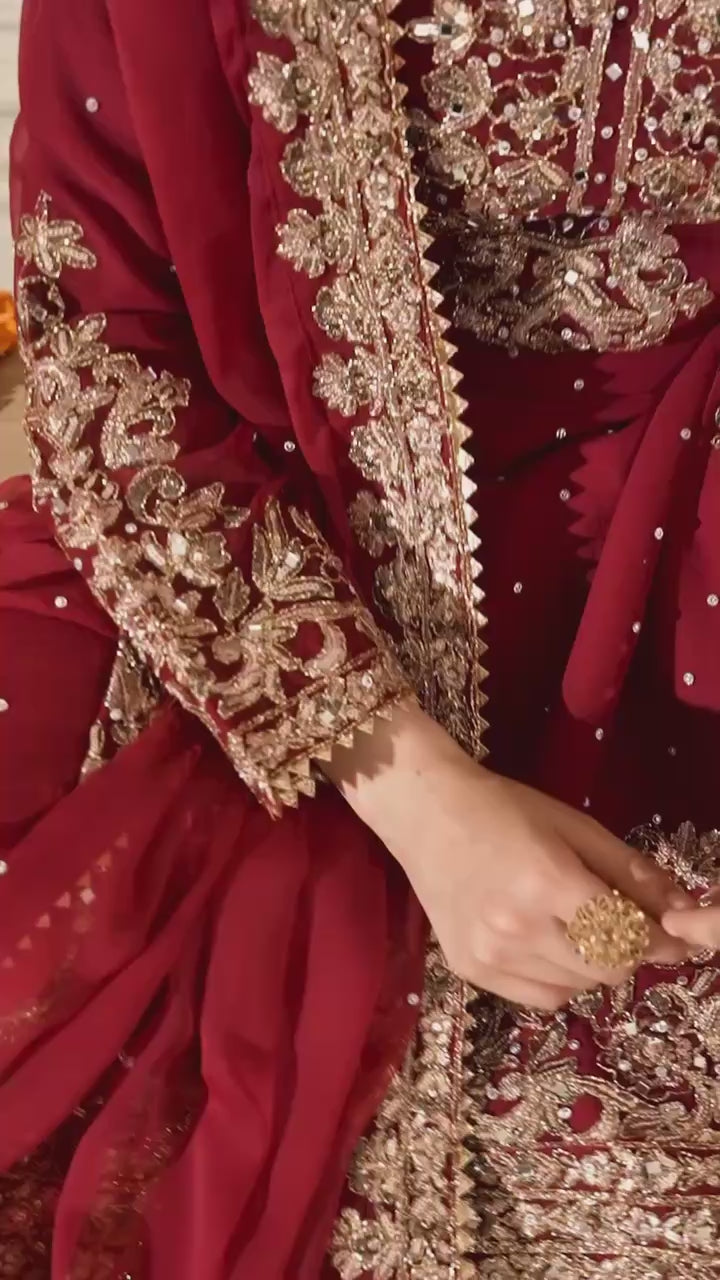 Luxury Maroon Pakistani Suit with Dupatta – Ethnic Wear |Krushi Life Style