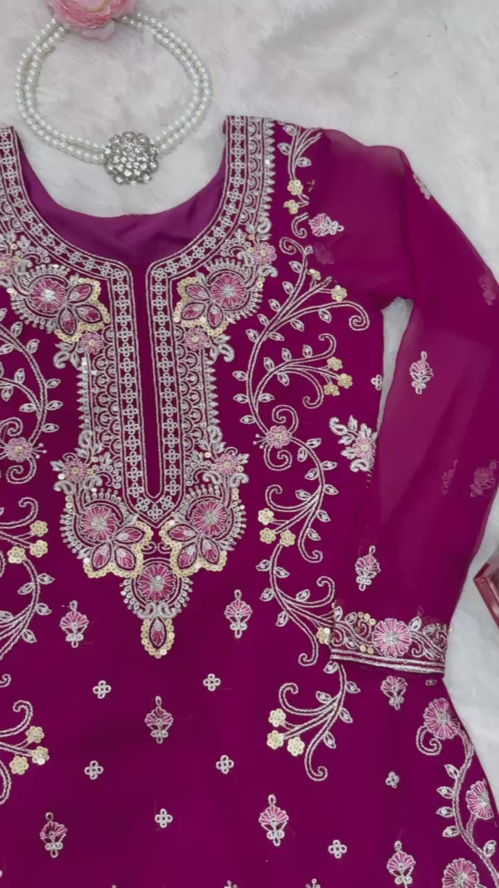"Embroidered Sharara Suit Set with Dupatta – Elegant Festive Collection| KRUSHI LIFE STYLE