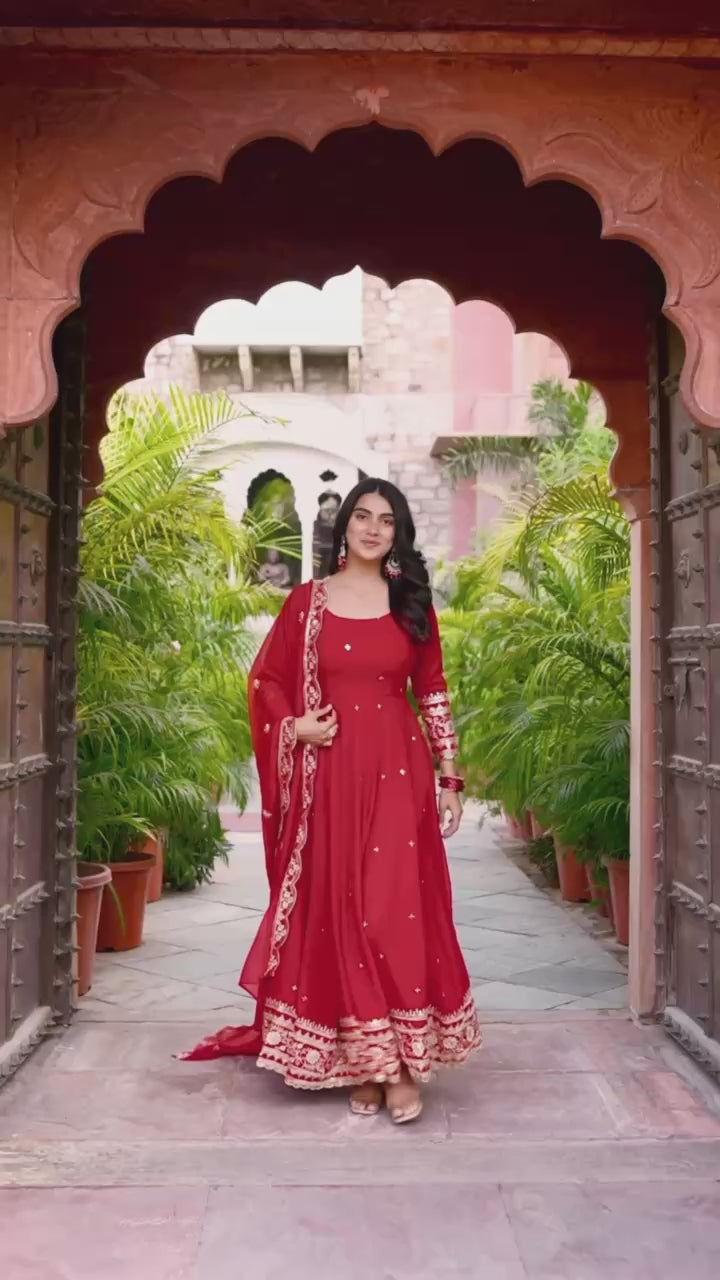 "Embroidered Gown with Pant and Dupatta Set | Krushi Life Style