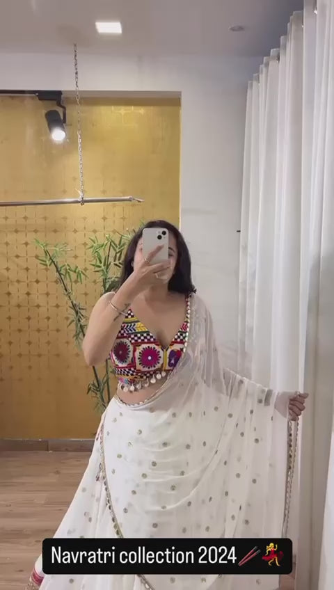 "Royal Mirror Work Navratri Lehenga Set – Black & White Edition | Krushi Life Style "