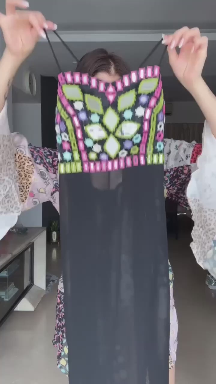"Bold Black Fusion: Mirror Work Halter Kurta Set | Krushi Life Style"