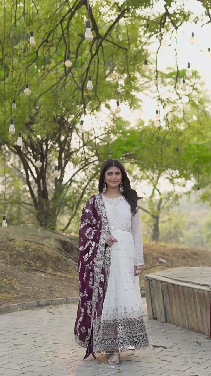 "Classic White Anarkali with Rich Dupatta Contrast | Krushi Life Style"
