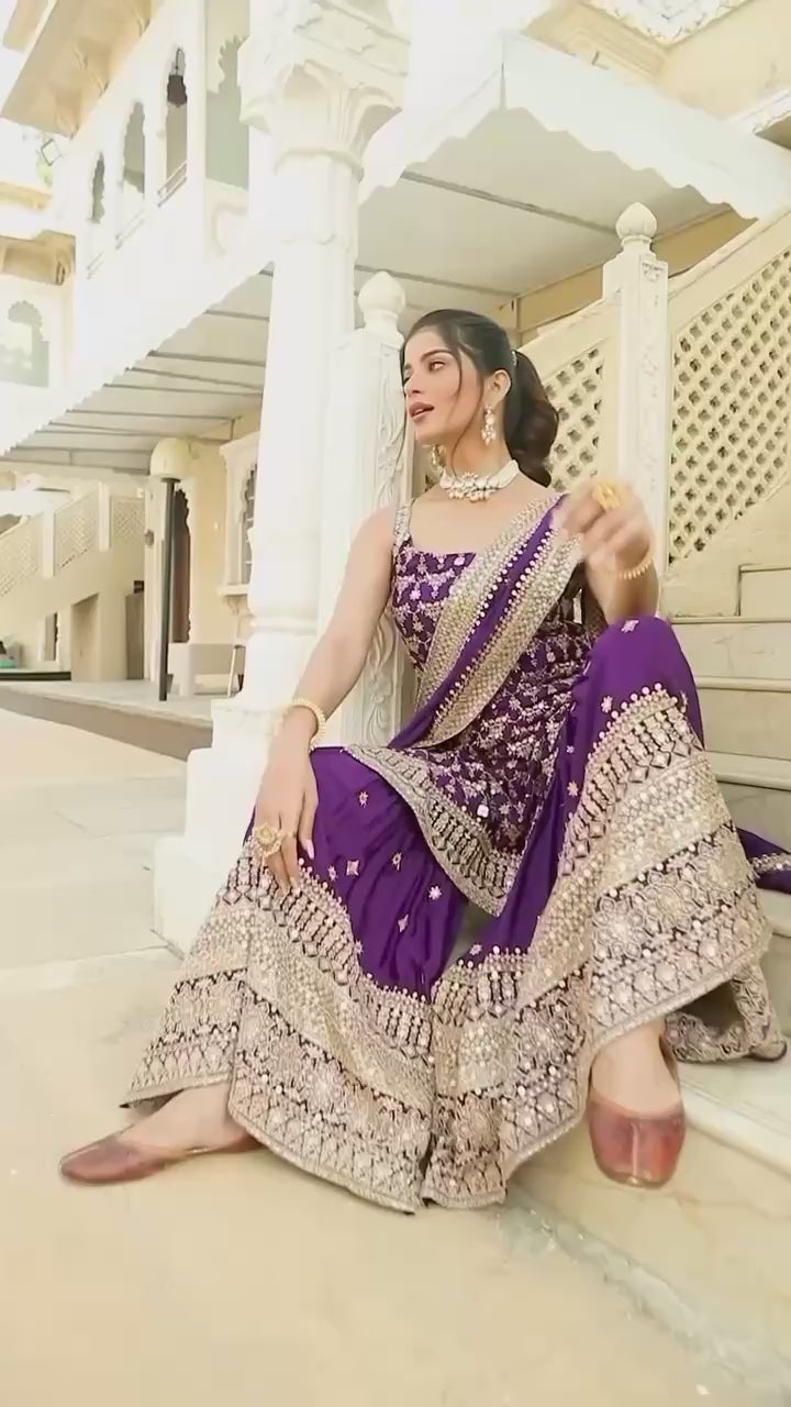 "Royal Violet Embroidered Lehenga Elegance | Krushi Life Style "